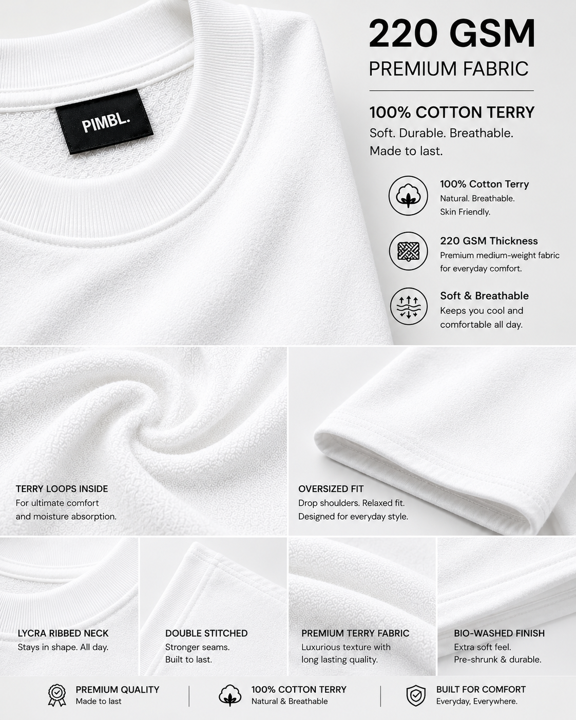 Classic Essential Plain Oversized T-Shirt — White 5