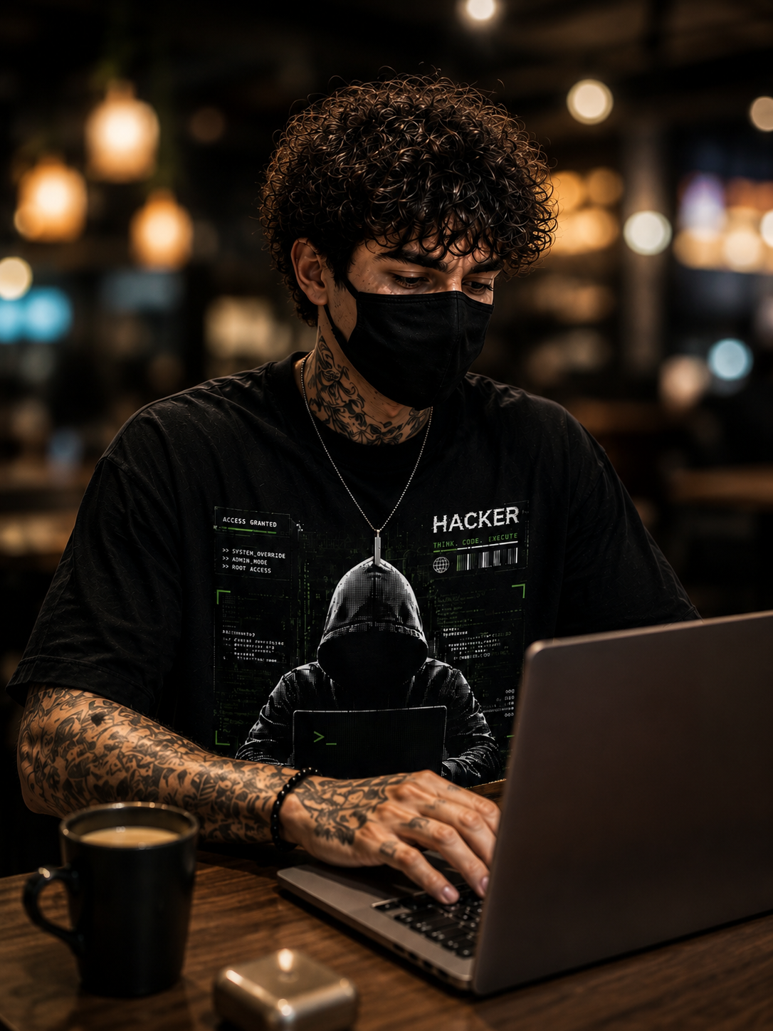 "Hacker: Break The System" Cyberpunk Graphic Oversized T-Shirt — Black